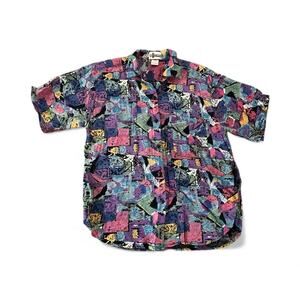 Vintage 90’s Button up Shirt | Small Colorful Shortsleeve